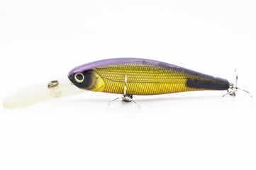 Bait for fishing wobbler with hooks on a white background