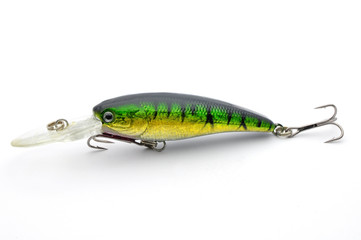 Bait for fishing wobbler with hooks on a white background