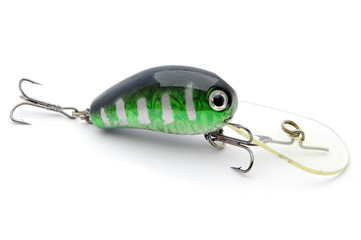 Bait for fishing wobbler with hooks on a white background