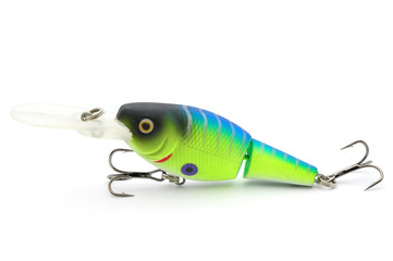 Bait for fishing wobbler with hooks on a white background