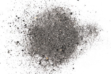 Ash, dust isolated on white background, texture top view