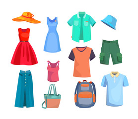 Summer clothes set. Collection of male and female apparel. Can be used for topics like vacation, shopping, fashion