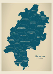 Modern Map - Hessen map of Germany with counties and labels