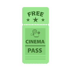 Free cinema pass vector illustration. Festival, fair, promo. Tickets concept. Vector illustration can be used for topics like entertainment, leisure, business