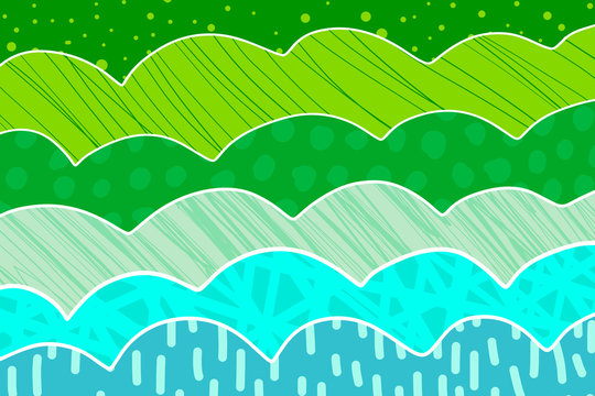 Green and blue textured beautiful hand drawn background illustration