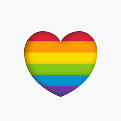 Heart lgbt sign rainbow color stripe. Pride flag Paper cut heart shape Concept love symbol. Vector