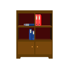 File cabinet. Shelves with folders. Office attributes concept. Vector illustration can be used for topics like archive, furniture, interior