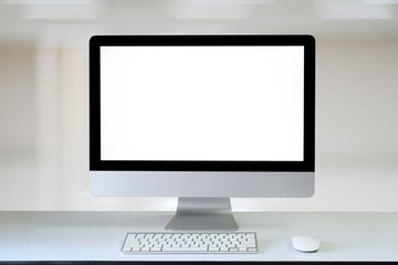 Mockup PC on table with montage on office desk.