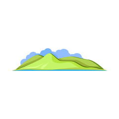 Hills cartoon illustration. Green lawn landscape. Mountains concept. Vector illustration can be used for topics like hiking, adventure travel, nature