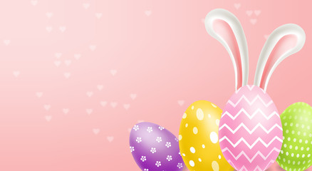 Easter Traditional colorful eggs Vector realistic. Spring holiday banner. 3d detailed poster templates