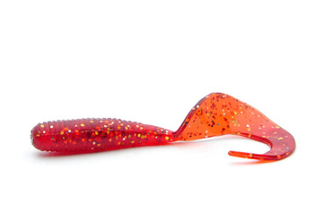 Fishing lure silicone twister isolated on white background.
