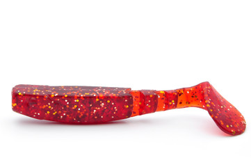 Fishing lure silicone twister isolated on white background.