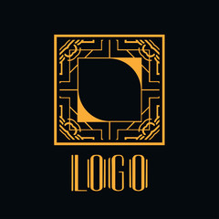 Beautiful emblem, badge for template logo in modern art deco style