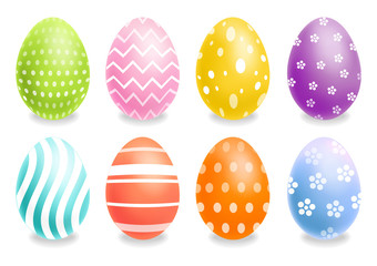 Colorful Easter eggs set Vector realistic. Spring holiday banner. 3d detailed poster templates
