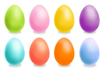 Colorful Easter eggs set Vector realistic. Spring holiday banner. 3d detailed poster templates