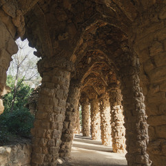 View of old arches in Park Guell