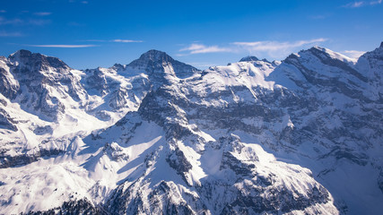 Panoramic of a snow with blue sky on the mountain of Alps in Switzerland