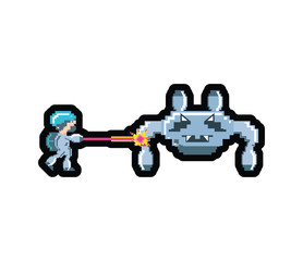 video game avatar pixelated with spaceship