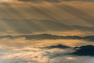 Fototapeta premium Sunrise with mist on hills 