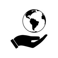 Icon of hand with globe.