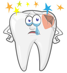 cartoon tooth mascot  Feel bad.,dental caries. vector illustration