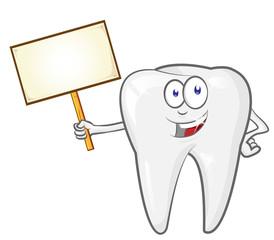 cartoon tooth with signboard, clip art vector illustration