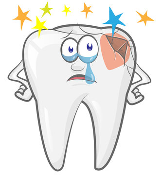 cartoon tooth mascot  Feel bad.,dental caries. vector illustration
