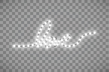 Track in the form of a strip of shiny LED strip in the shape of a heart on a transparent background. Valentines day. Heart with inscription I Love You. Vector illustration