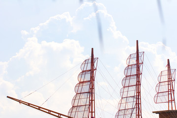 A part of bark boat with sky
