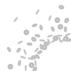 Chinese yuan coins falling. Scattered black and wh