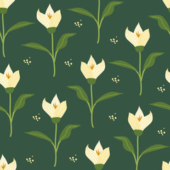 Snow Drop Spring Flowers - Floral Seamless Pattern