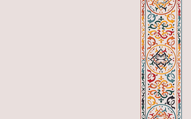 Ornamental colorful floral patterned stone relief in arabic architectural style of islamic mosque,greeting card for Ramadan Kareem