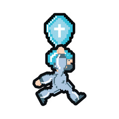 video game avatar with shield pixelated