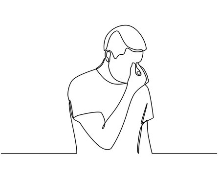 recommend clip art: Continuous line drawings of young men feeling sad, tired and worried about suffering from depression in mental health. problems, failures and concepts of heartbreak