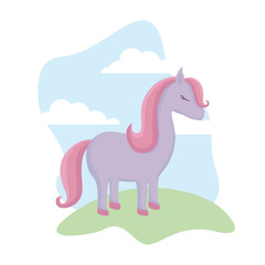 cute unicorn animal in landscape