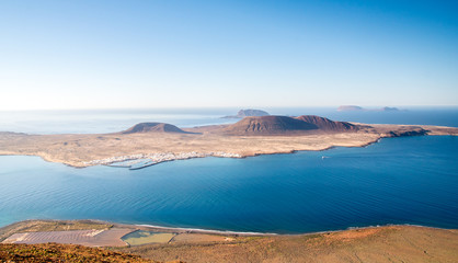 View on La Graciosa Island from Mirador del Rio in Lanzarote, Spain