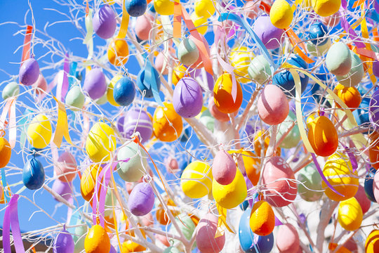 Easter eggs on tree branches