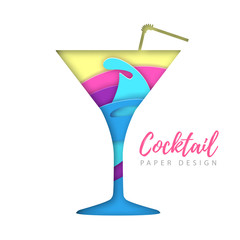 Cocktail cosmopolitan silhouette. Cut out paper art style design.