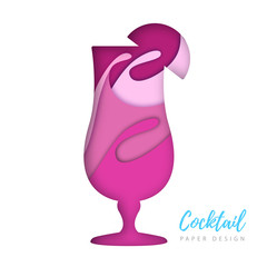 Cocktail tequila sunrise silhouette. Cut out paper art style design.