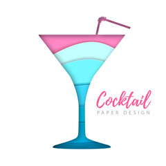 Cocktail cosmopolitan silhouette. Cut out paper art style design.