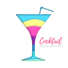 Cocktail cosmopolitan silhouette. Cut out paper art style design.