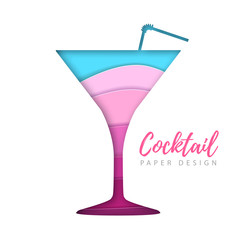Cocktail cosmopolitan silhouette. Cut out paper art style design.