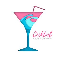 Cocktail cosmopolitan silhouette. Cut out paper art style design.