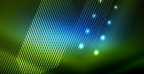 Neon glowing wave, magic energy and light motion background