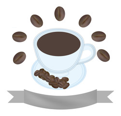 Paper cut Coffee cup with coffee bean