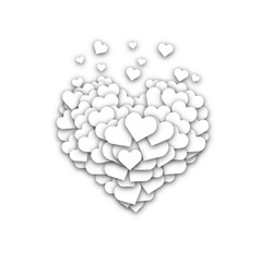 Contours of hearts on a white background