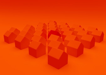 orange houses for real estate property industry, 3d illustration