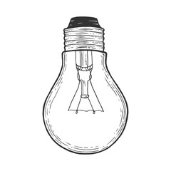 Electric lamp sketch engraving vector illustration. Scratch board style imitation. Hand drawn image.