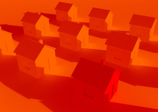 orange houses for real estate property industry, 3d illustration