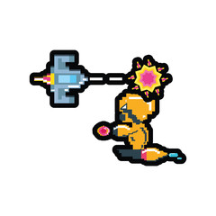 video game avatar pixelated with spaceship